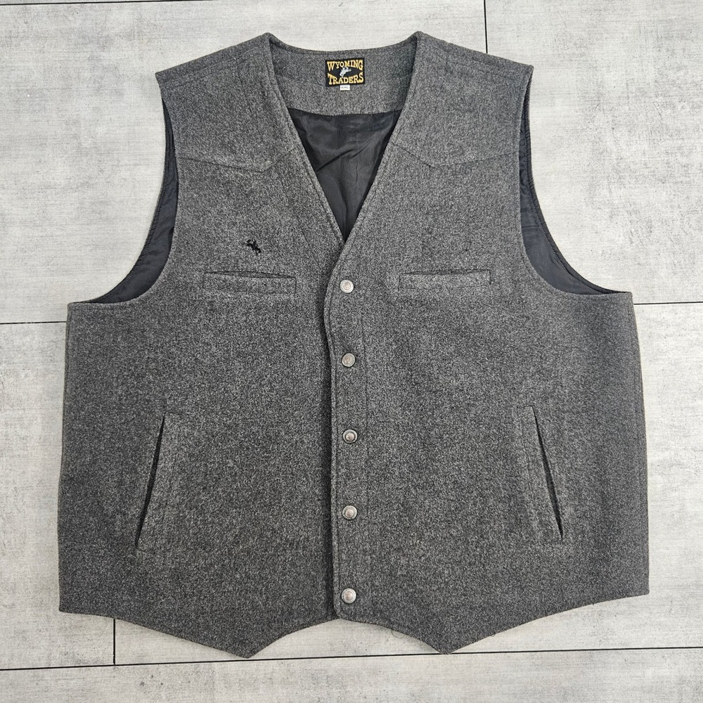 Wyoming Traders Mens XXL Charcoal Grey 100% Virgin Wool Western Cowboy Vest